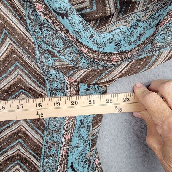 Emma James Top Womens Large Turquoise Brown Sheer Button-Up Lagenlook - Picture 8 of 14